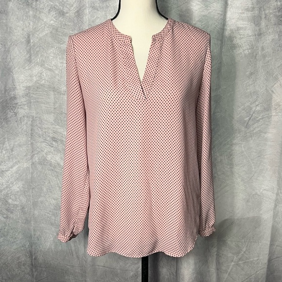 Adrianna Papell Pink Polka Dot V-neck Blouse - Picture 1 of 10